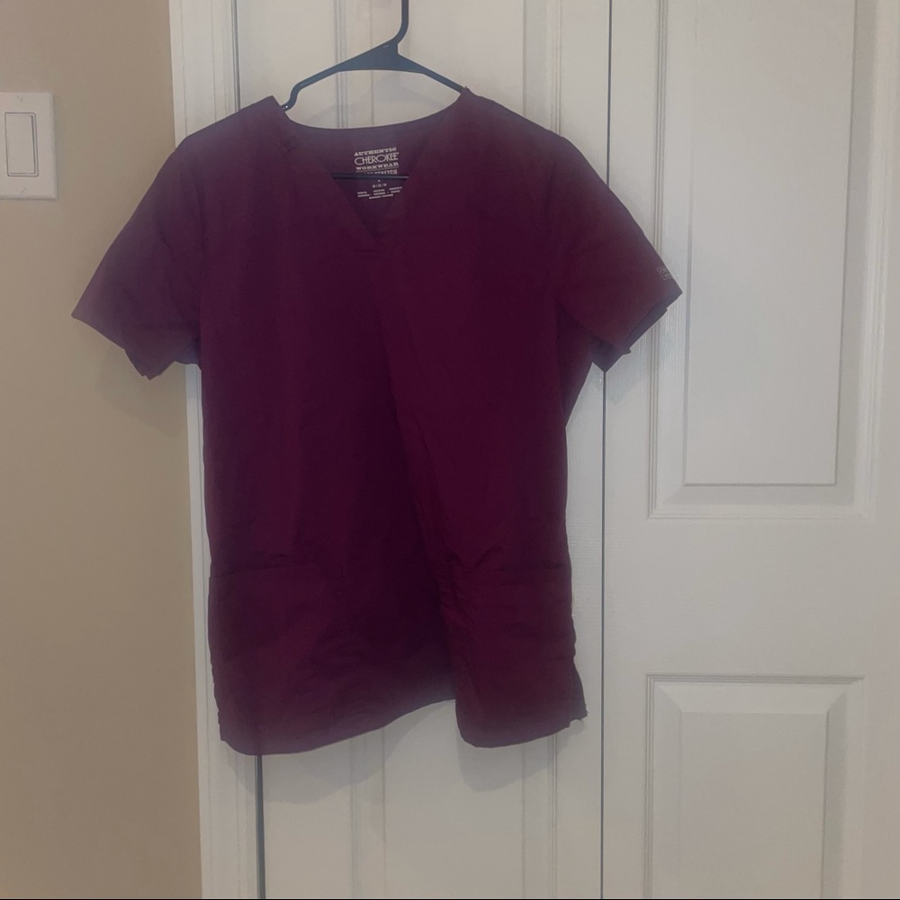 Workwear Core Stretch Women Scrubs Top V-Neck-wine